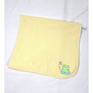 Just Born Baby Blanket Thermal Cotton Waffle Weave Yellow Frog Embroidered 32x26